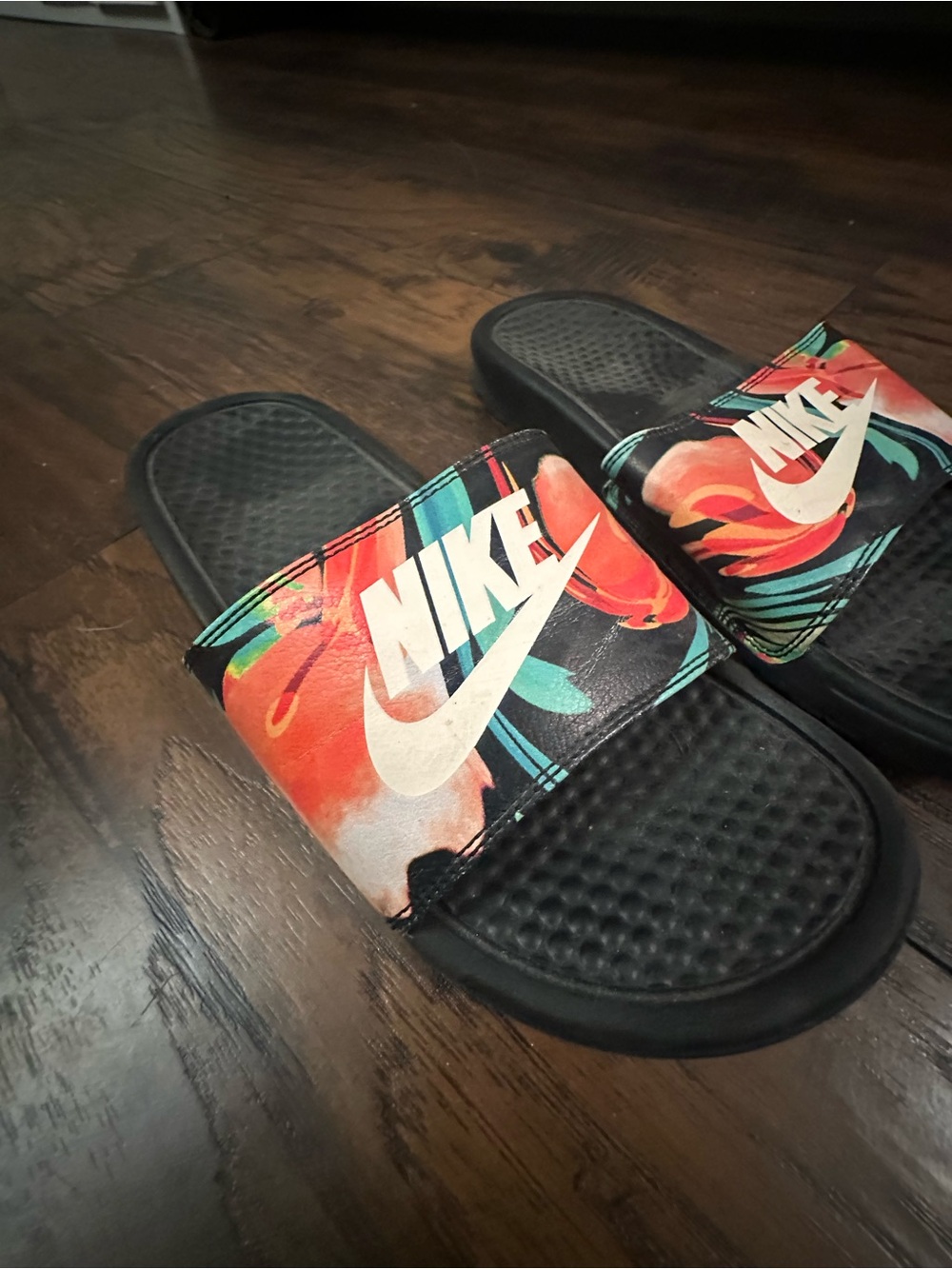 Nike Women’s Black Slides with Multicolor Floral Strap